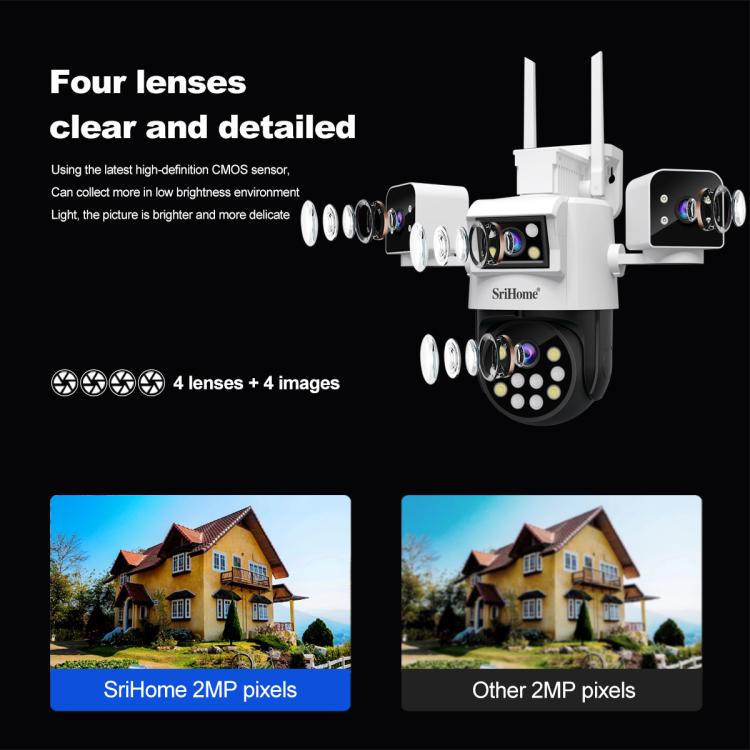 SriHome SH066 8MP HD Quad Lens Security Camera, Support Full Color Night Vision / Two-way Audio SriHome SH066 8MP HD Quad Lens Security Camera, Support Full Color Night Vision / Two-way Audio